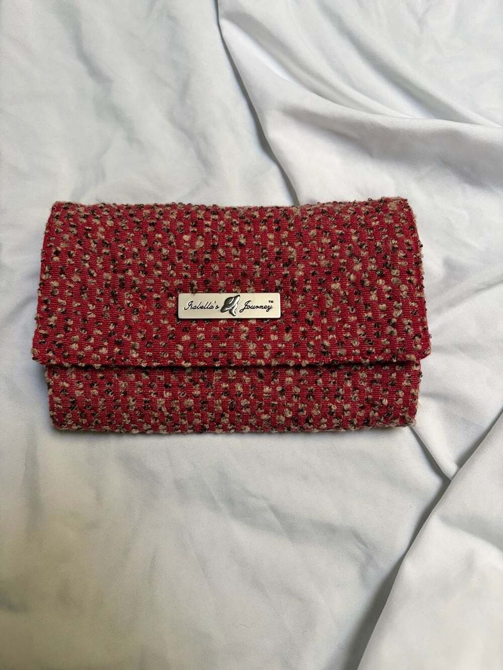 Isabella's Journey Red Textured Tweed Fold-Over Organizer Clutch
